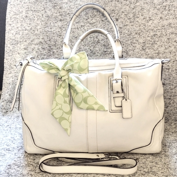 ❇️ Coach Hamptons Chalk White Leather Satchel Convertible Shoulder Bag w/ Scarf - Picture 3 of 15